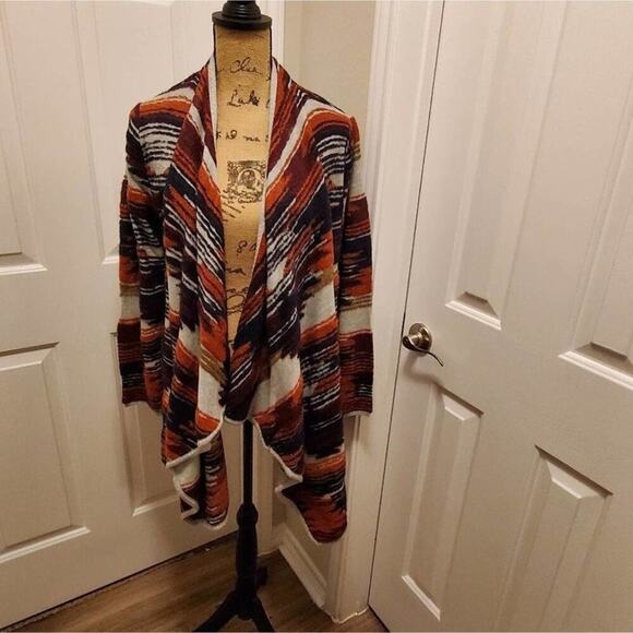 LUCKY Brand Women’s Sweater Cardigan Open Front Waterfall Aztec Cotton plus size - Picture 4 of 10